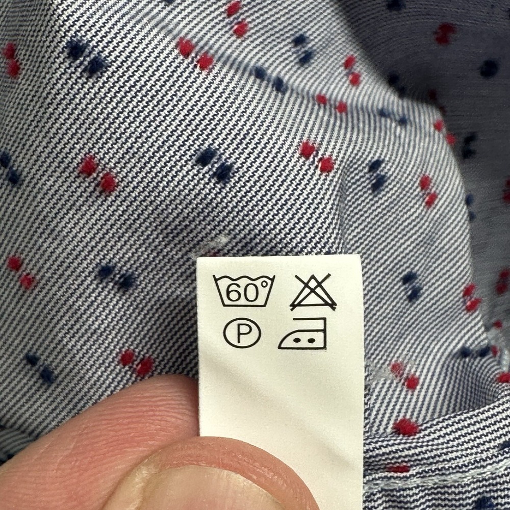 Triple Marfel Button Up Shirt Mens 41/L Gray Stitched Polka Dots Red Blue Cotton - Picture 7 of 13